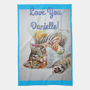 Tabby Cat Love You Vrouwen noemen Art Tea Towel Theedoek
