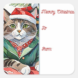 Tabby Cat Meowy Kerstcadeau Label