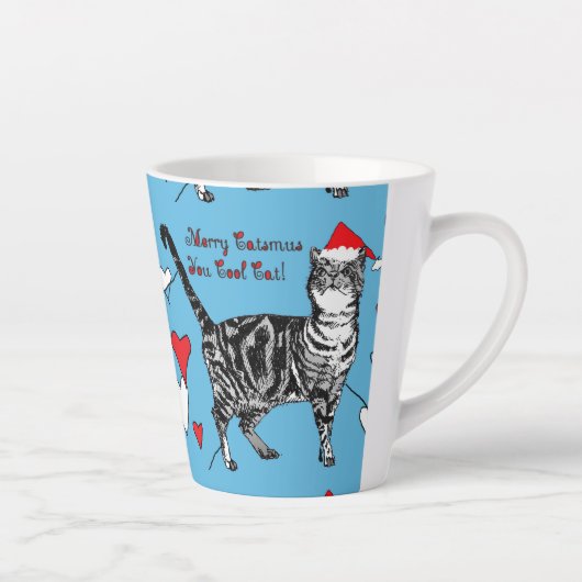 Tabby Cat Merry Blue Kerstmis Latte Mok (Rechts)