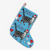 Tabby Cat Merry Blue Rode Kerstkous Kleine Kerstsok (Voorkant (Hangend))