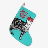 Tabby Cat Merry Catsmus Aqua Kerstkous Kleine Kerstsok (Voorkant (Hangend))
