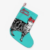 Tabby Cat Merry Catsmus Aqua kerststop Kleine Kerstsok (Voorkant (Hangend))