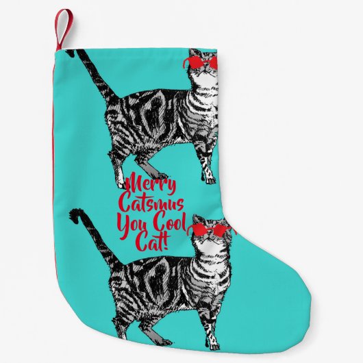Tabby Cat Merry Catsmus Cool kerststop Kleine Kerstsok (Voorkant)