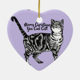 Tabby Cat Merry Catsmus lila kerstdecoratie Keramisch Ornament