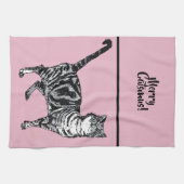 Tabby Cat Merry Catsmus Pink Christmas Cats Theedoek (Horizontaal)