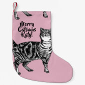 Tabby Cat Merry Catsmus Pink Christmas Stocking Kleine Kerstsok (Voorkant)