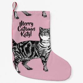 Tabby Cat Merry Catsmus Pink Christmas Stocking Kleine Kerstsok