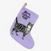 Tabby Cat Merry Catsmus Purple Christmas Stocking Kleine Kerstsok (Voorkant (Hangend))