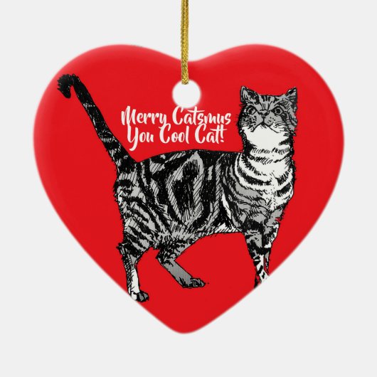Tabby Cat Merry Catsmus Red Kerstdecoratie Keramisch Ornament (Achterkant)