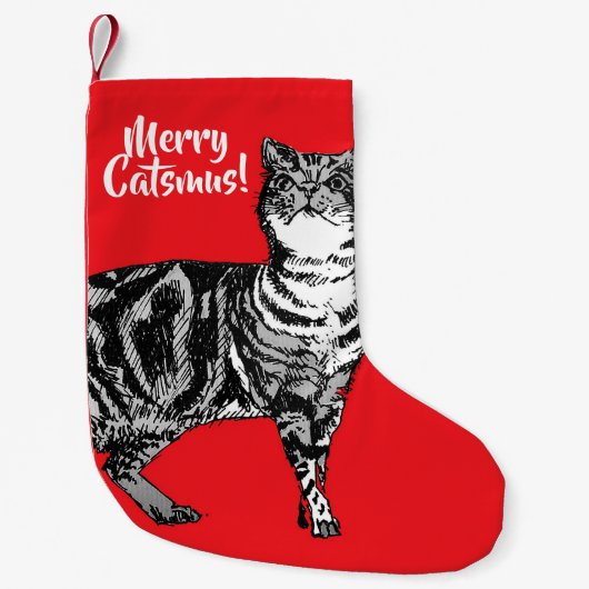 Tabby Cat Merry Catsmus Red kerststop Kleine Kerstsok (Voorkant)
