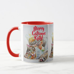 Tabby Cat Merry Catsmus Rode Kerst Mok