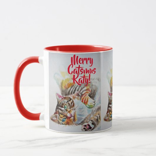 Tabby Cat Merry Catsmus Rode Kerst Mok (Links)