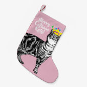 Tabby Cat Merry Catsmus Roze kerststop Kleine Kerstsok (Voorkant (Hangend))