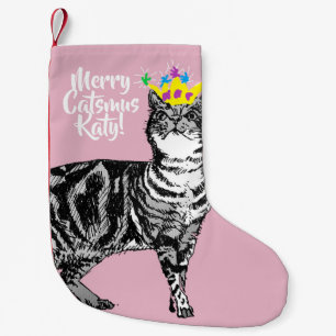 Tabby Cat Merry Catsmus Roze kerststop Kleine Kerstsok