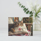 Tabby Cat Merry Christmas AI-Briefkaart Briefkaart (Staand voorkant)