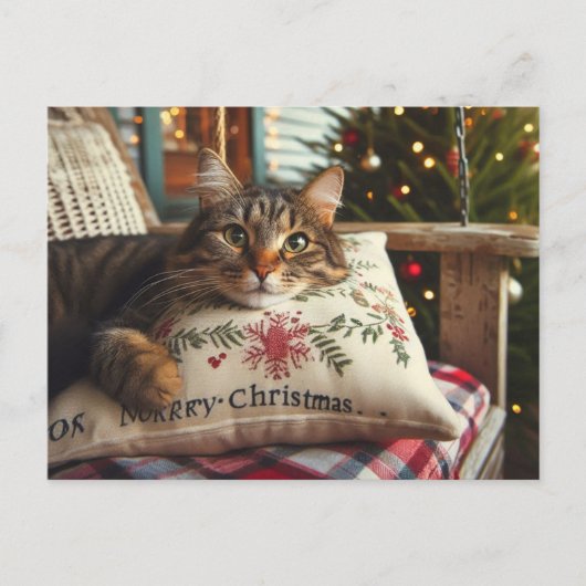Tabby Cat Merry Christmas AI-Briefkaart Briefkaart (Voorkant)