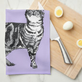 Tabby Cat Merry Christmas Purple Lavender Pastel Theedoek (Quarter Fold)