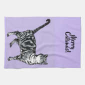 Tabby Cat Merry Christmas Purple Lavender Pastel Theedoek (Horizontaal)
