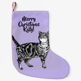Tabby Cat Merry Christmas Purple lavender Stocking Kleine Kerstsok