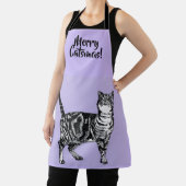 Tabby Cat Merry Christmas Purple lavender Stocking Schort (Insitu)