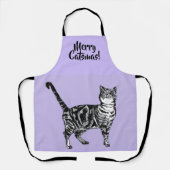Tabby Cat Merry Christmas Purple lavender Stocking Schort (Voorkant)