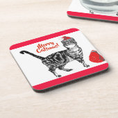 Tabby Cat Merry Kerstmis Catsmus Cushion Bier Onderzetter (Linkerzijde)