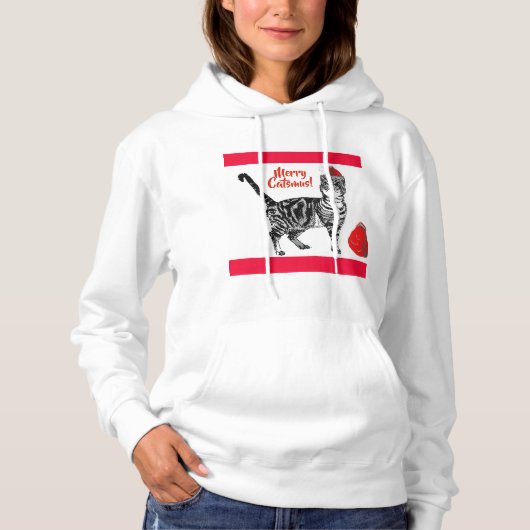 Tabby Cat Merry Kerstmis Catsmus Red Funny Cats Hoodie (Voorkant)