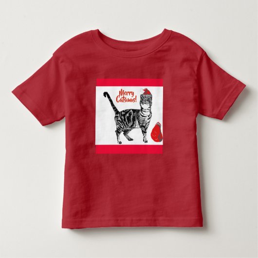 Tabby Cat Merry Kerstmis Catsmus Red Funny Cats Kinder Shirts (Voorkant)