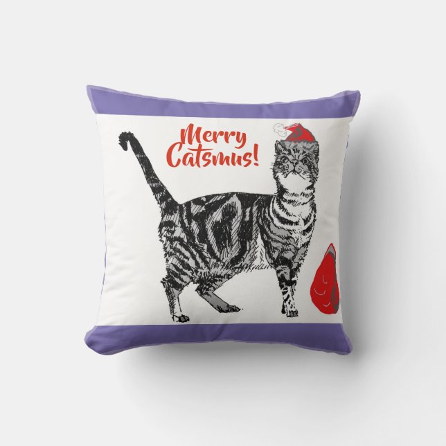 Tabby Cat Merry Kerstmis Catsmus Red Funny Cats Kussen (Voorkant)
