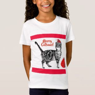 Tabby Cat Merry Kerstmis Catsmus Red Funny Cats T-shirt