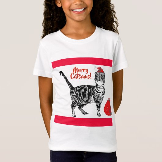Tabby Cat Merry Kerstmis Catsmus Red Funny Cats T-shirt (Voorkant)