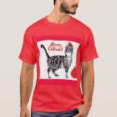 Tabby Cat Merry Kerstmis Catsmus Red Funny Cats T-shirt (Voorkant)