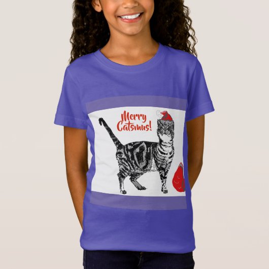 Tabby Cat Merry Kerstmis Catsmus Red Funny Cats T T-shirt (Voorkant)