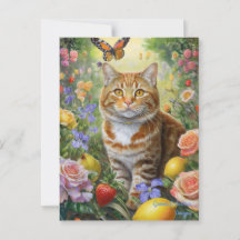 Tabby cat met bloemetjes briefkaart