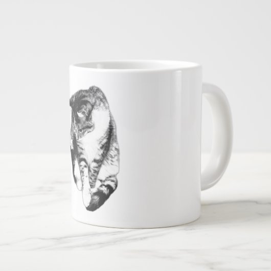 Tabby Cat monochrome Mok omlaag kijken (Voorkant rechts)