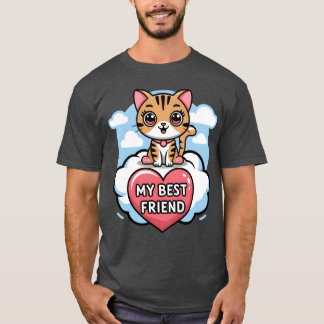 Tabby Cat My Best Friend Heart and Clouds Ontwerp  T-shirt