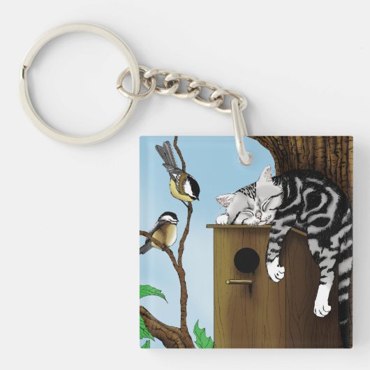 Tabby Cat Napping Vogelhuis Sleutelhanger (Voorkant)