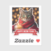 Tabby Cat New Year Celebration Sticker (Vel)
