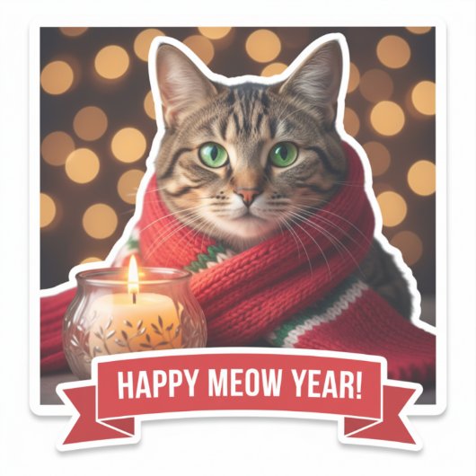 Tabby Cat New Year Celebration Sticker (Voorkant)