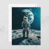 Tabby cat on moon with Earth behind Feestdagenkaart (Voorkant / Achterkant)