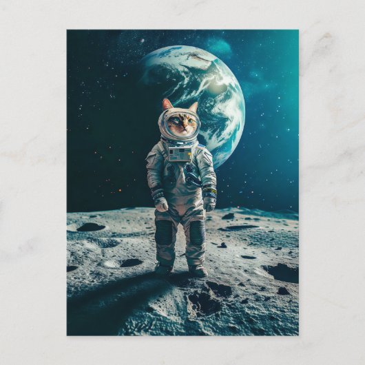 Tabby cat on moon with Earth behind Feestdagenkaart (Voorkant)