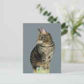 Tabby Cat on Wood Post Illustration "The Lookout" Briefkaart (Staand voorkant)