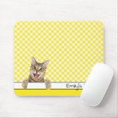 Tabby Cat op Gellow Gingham Muismat (Met muis)