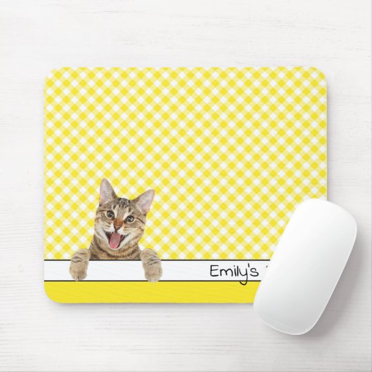 Tabby Cat op Gellow Gingham Muismat (Met muis)