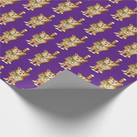 tabby cat op paars cadeaupapier (Hoek)