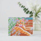Tabby Cat op pad voor tuin Briefkaart (Staand voorkant)