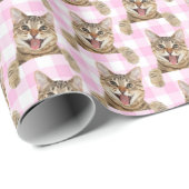 Tabby Cat op roze gingham Cadeaupapier (Rol Hoek)