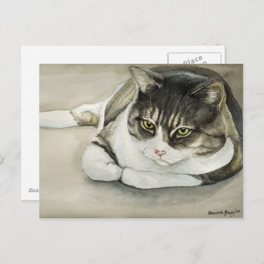 Tabby Cat Original Art Briefkaart (Voorkant / Achterkant)