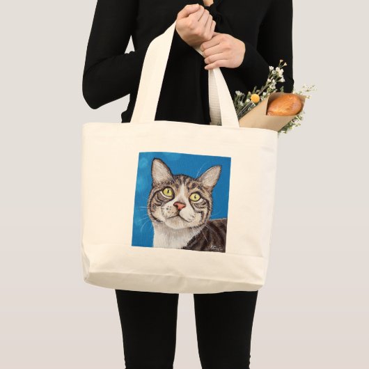 Tabby Cat Painting Grote Tote Bag (Voorkant (product))