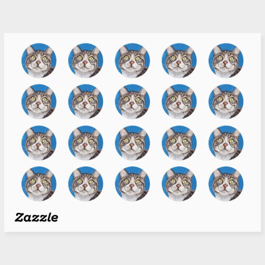 Tabby Cat Painting Ronde Sticker (Vel)